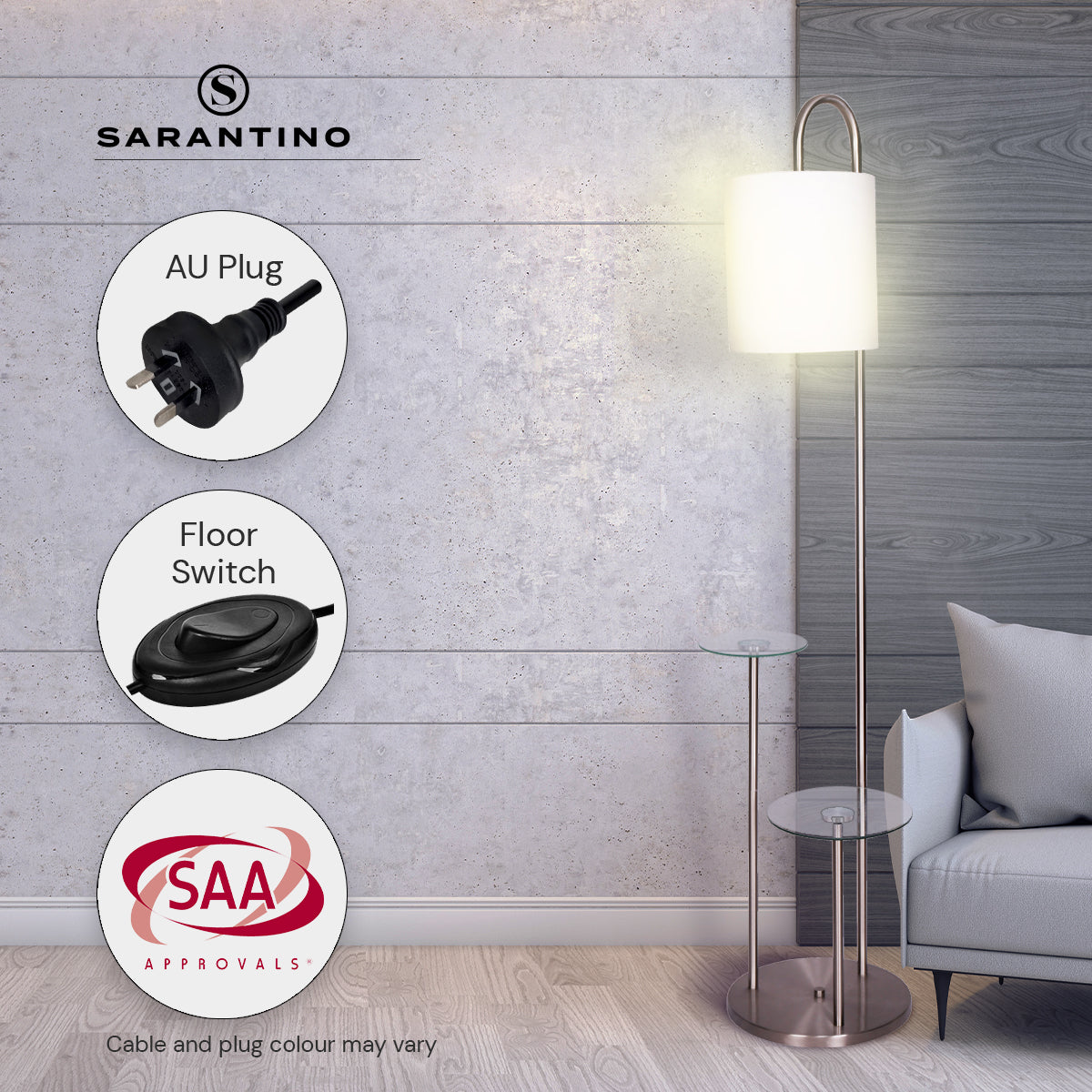 Sarantino Metal Floor Lamp with Glass Shelves 9