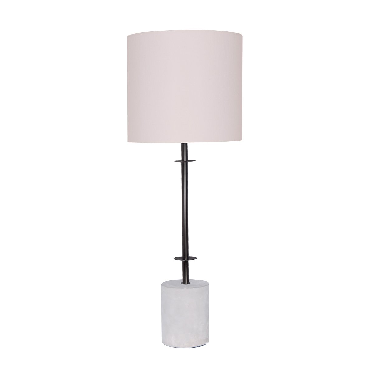 Sarantino Concrete & Metal Table Lamp with Ghost-White Linen Drum Shade