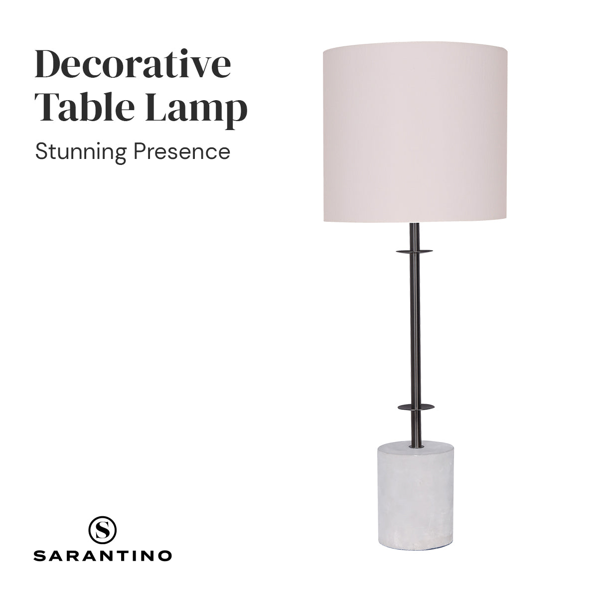 Sarantino Concrete & Metal Table Lamp with Ghost-White Linen Drum Shade 6