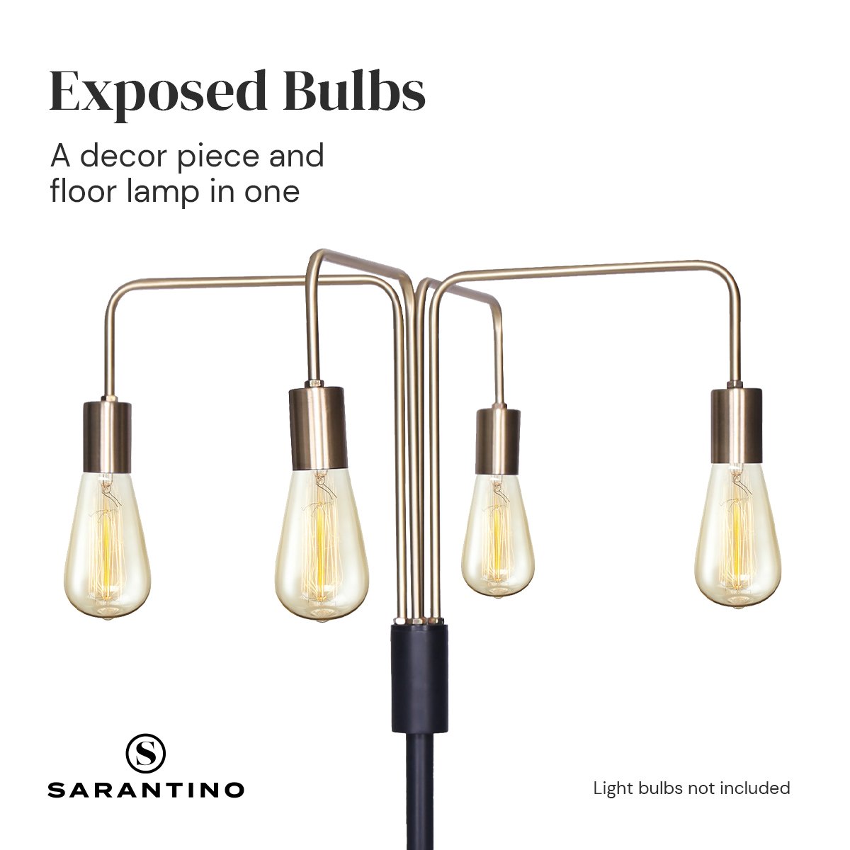 Sarantino Modern Exposed Bulb 4-Arm Industrial Light Floor Lamp 6