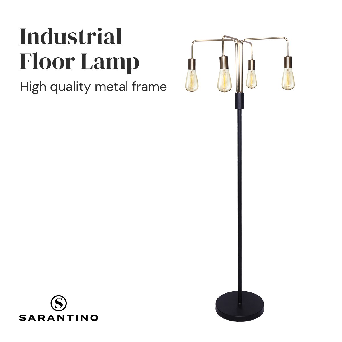 Sarantino Modern Exposed Bulb 4-Arm Industrial Light Floor Lamp 7