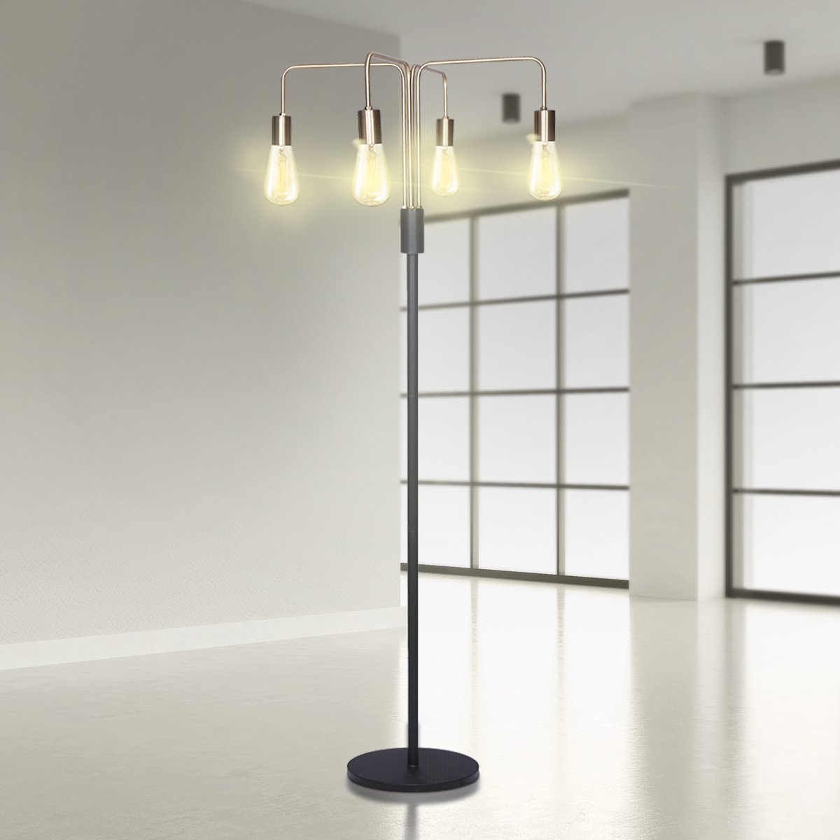 Sarantino Modern Exposed Bulb 4-Arm Industrial Light Floor Lamp 9