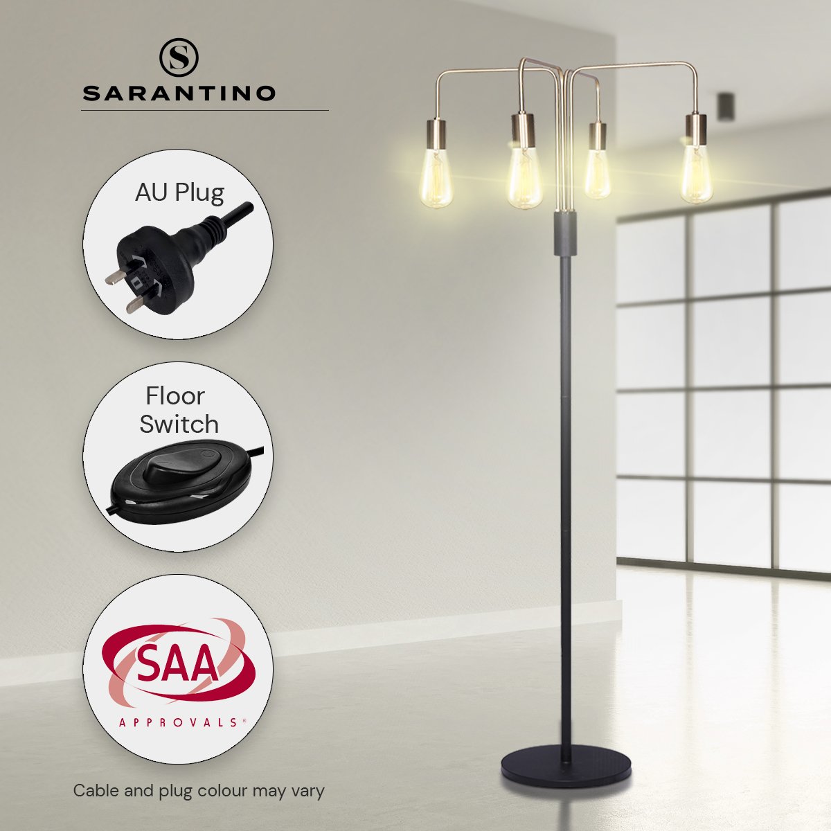 Sarantino Modern Exposed Bulb 4-Arm Industrial Light Floor Lamp 10