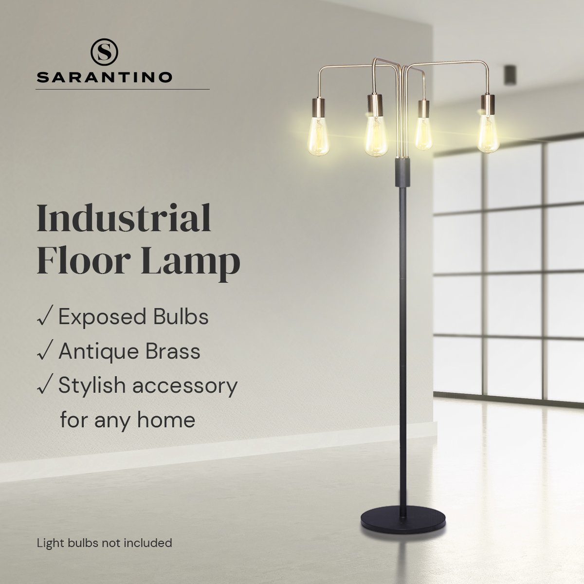 Sarantino Modern Exposed Bulb 4-Arm Industrial Light Floor Lamp 11