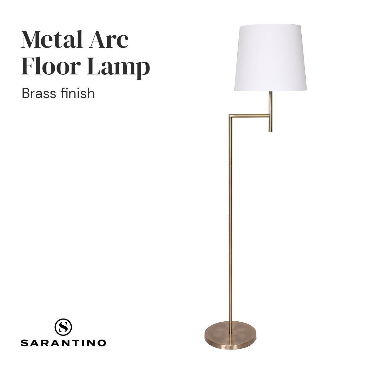 Sarantino Metal Floor Lamp in Antique Brass Finish with Cream Linen Fabric Shade 4