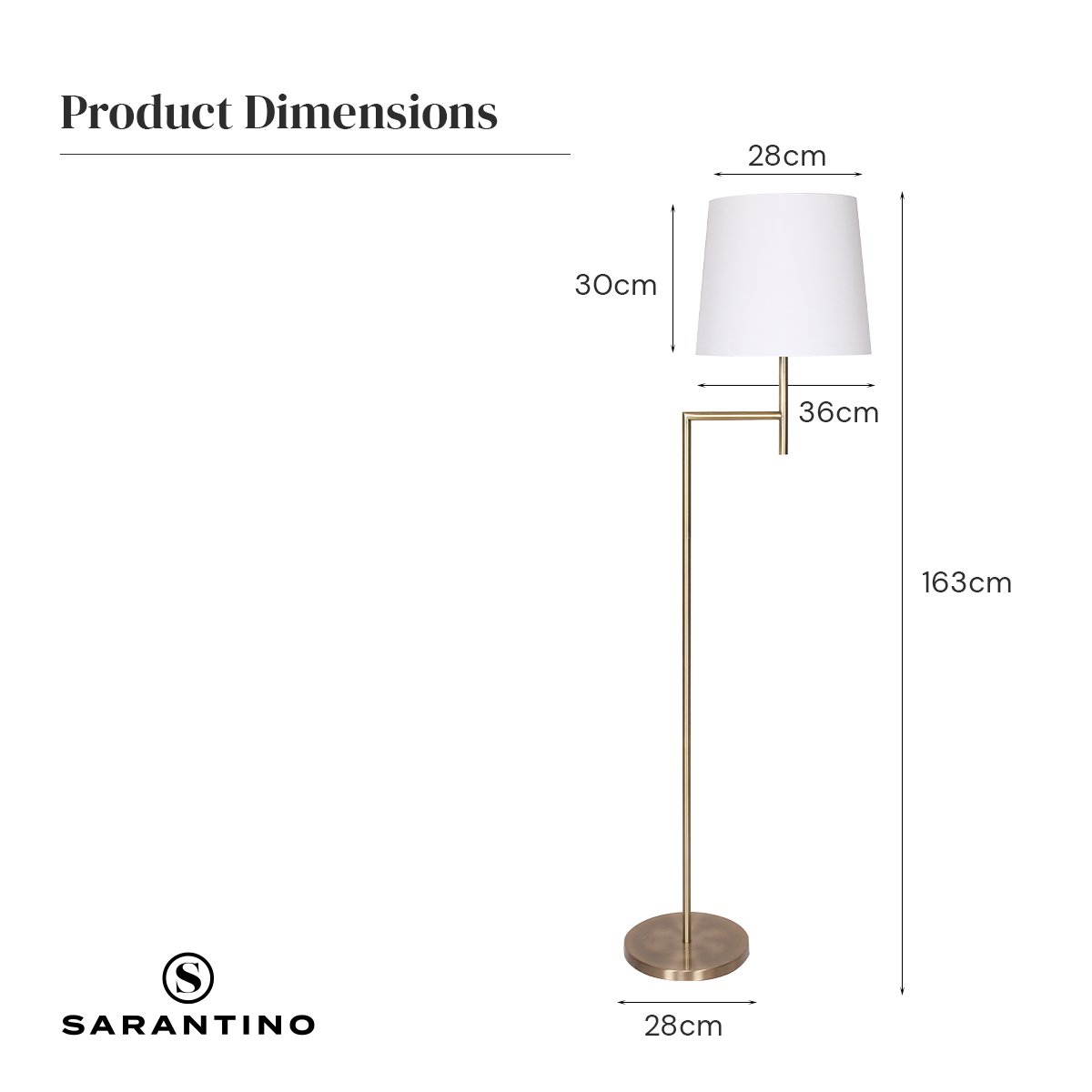 Sarantino Metal Floor Lamp in Antique Brass Finish with Cream Linen Fabric Shade 8