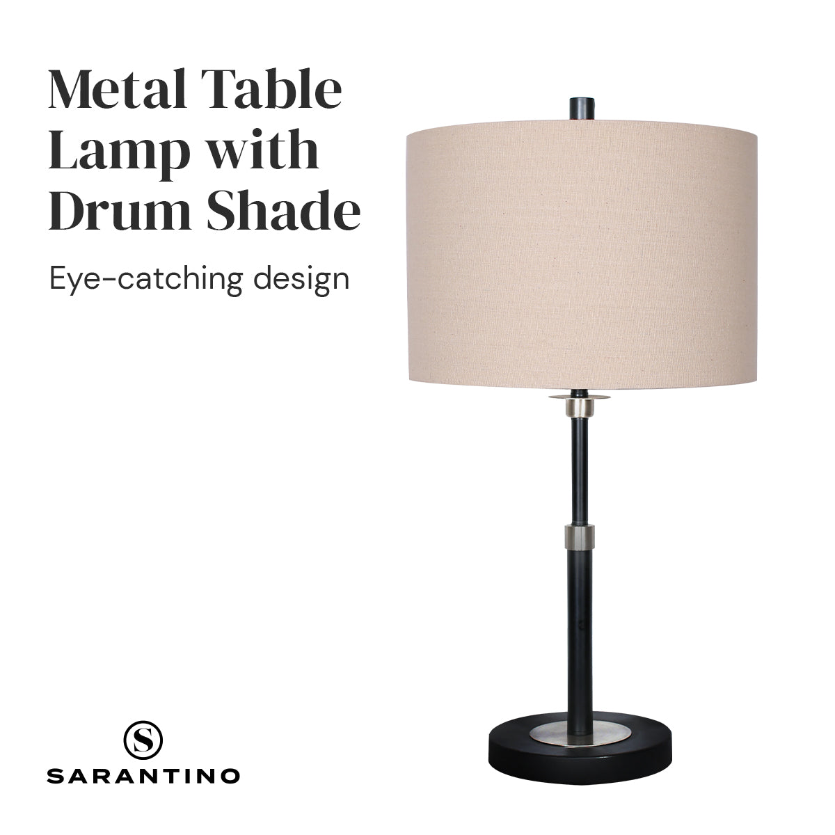 Sarantino Metal Table Lamp with Linen Drum Shade 4