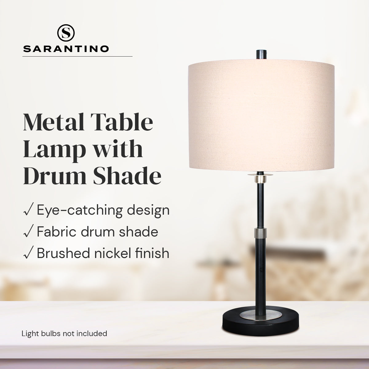 Sarantino Metal Table Lamp with Linen Drum Shade 11