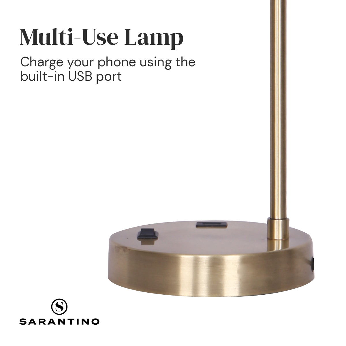 Sarantino Metal Task Lamp with USB Charging Port Antique Brass Finish 3