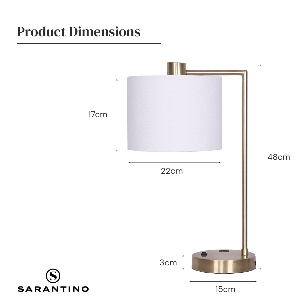 Sarantino Metal Task Lamp with USB Charging Port Antique Brass Finish 5