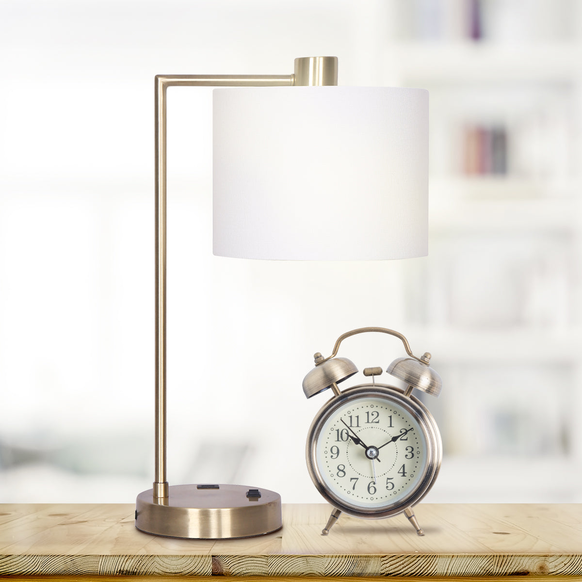 Sarantino Metal Task Lamp with USB Charging Port Antique Brass Finish 6