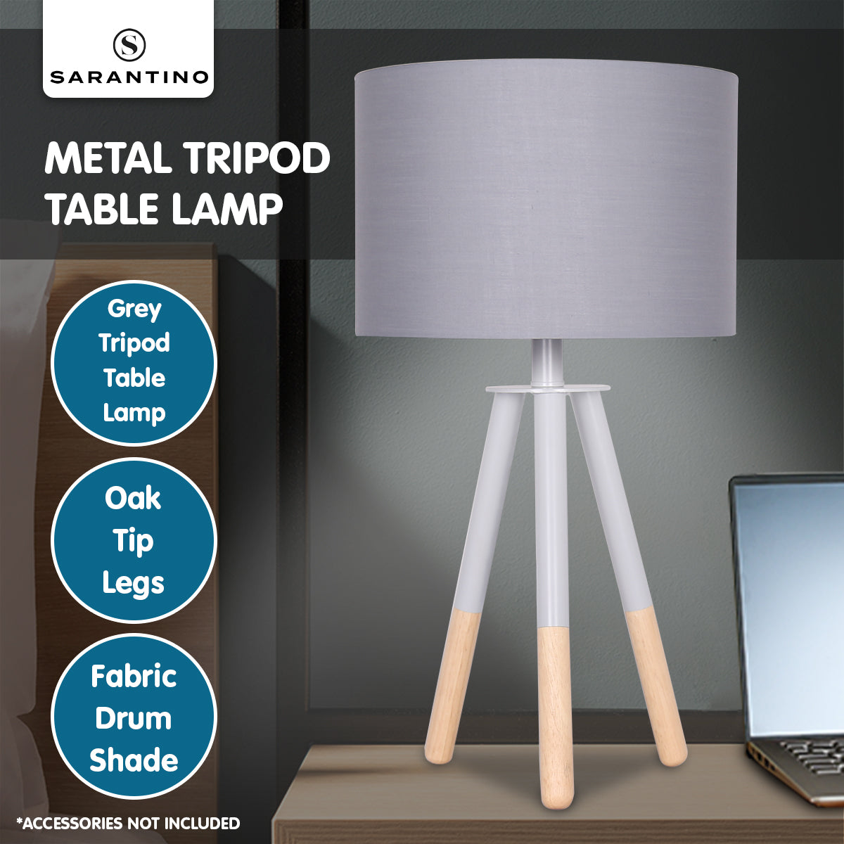 Sarantino Tripod Desk Lamp in Metal & Wood Nordic Minimalist Light 7