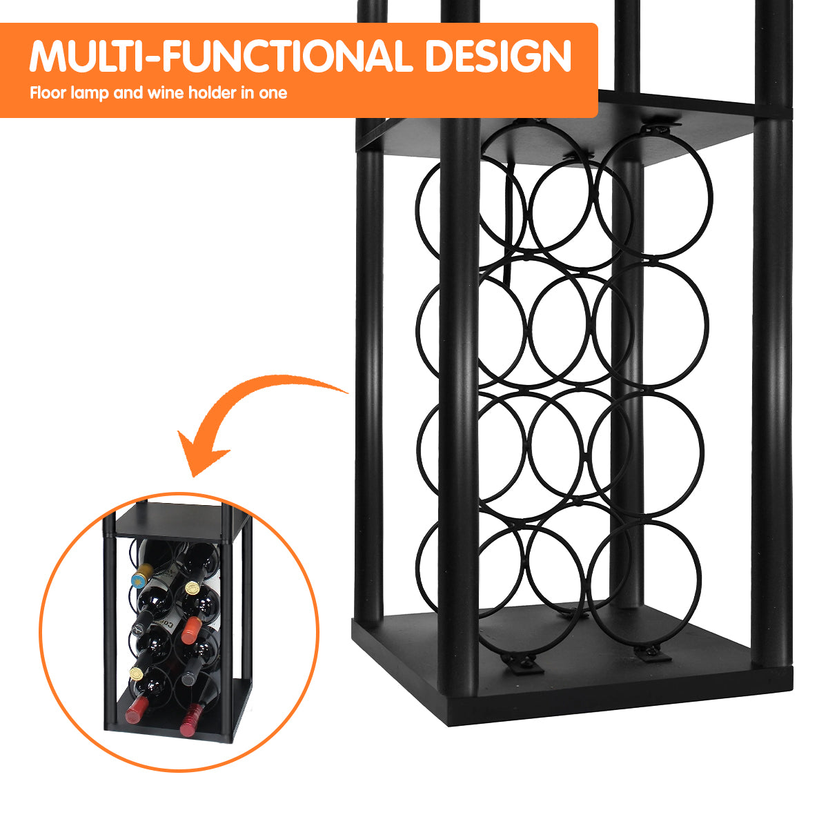 Sarantino Metal Etagere Floor Lamp with Wine Holder Shelf 5