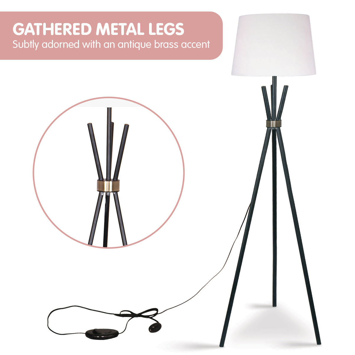 Sarantino Tripod Floor Lamp in Metal and Antique Brass 4