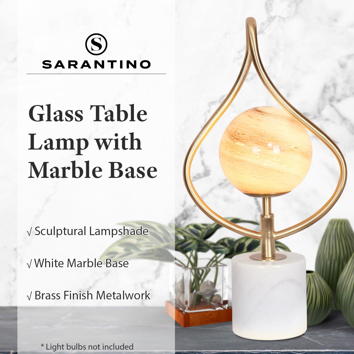 Sarantino Sculptural Orange Glass Table Lamp With White Marble Base 10