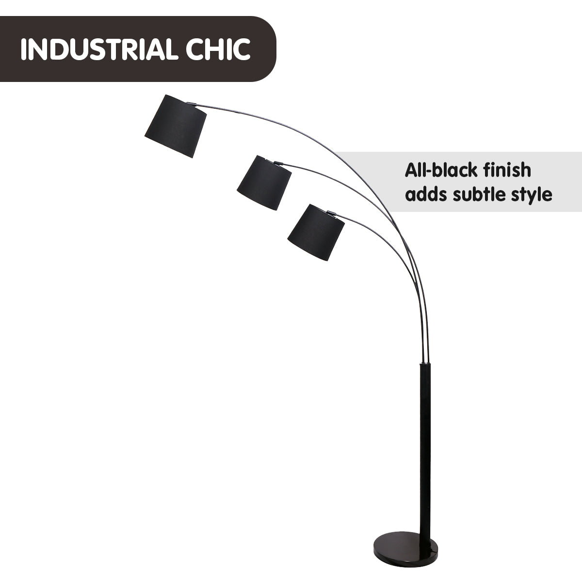 Sarantino 3-Light Arc Floor Lamp Adjustable Black 3 Shades 4