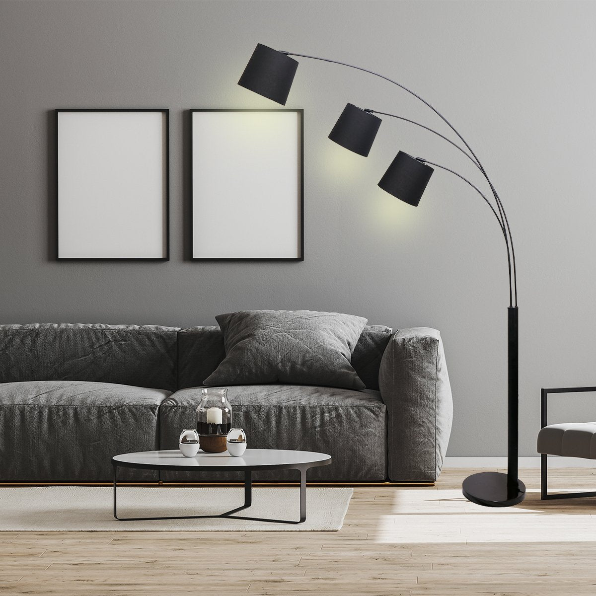 Sarantino 3-Light Arc Floor Lamp Adjustable Black 3 Shades 6