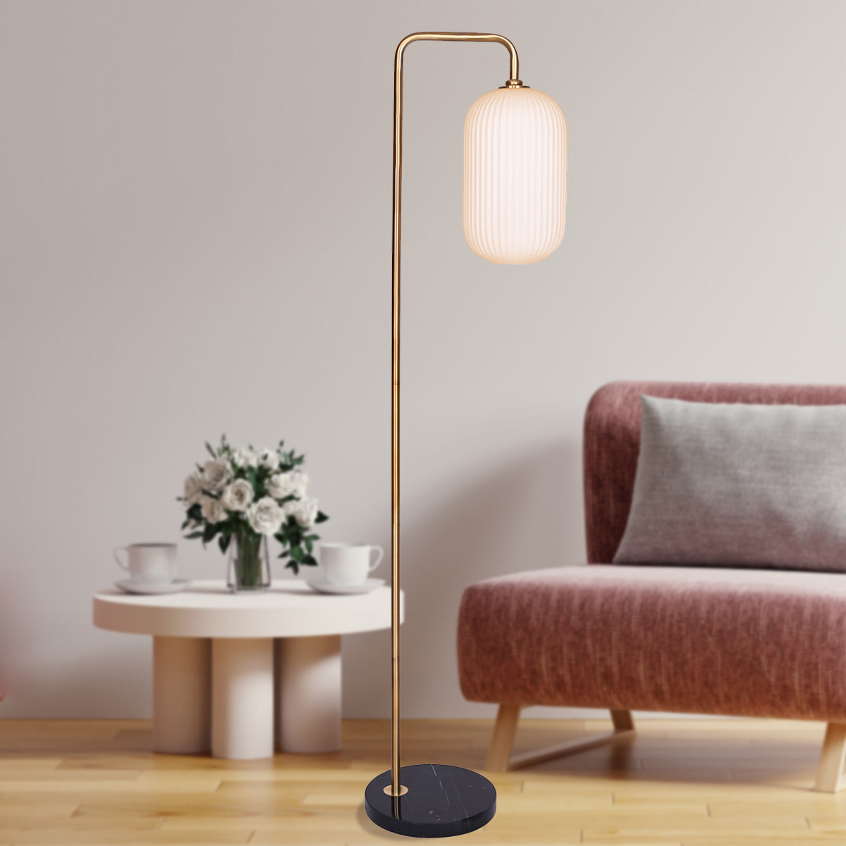 Sarantino Metal Floor Lamp With Opal Glass Shade 9