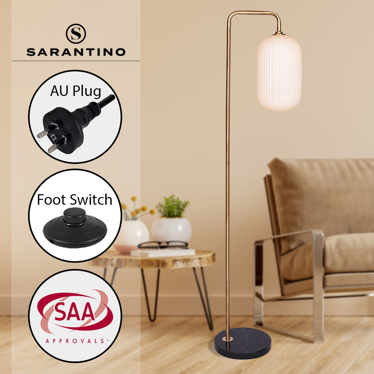 Sarantino Metal Floor Lamp With Opal Glass Shade 10