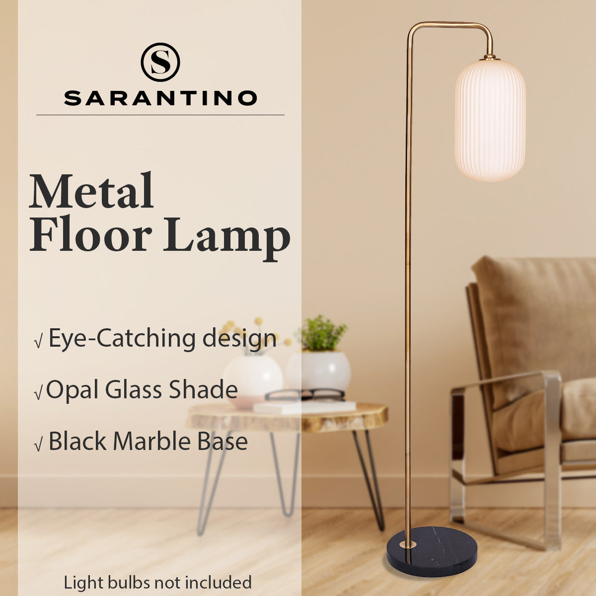 Sarantino Metal Floor Lamp With Opal Glass Shade 11