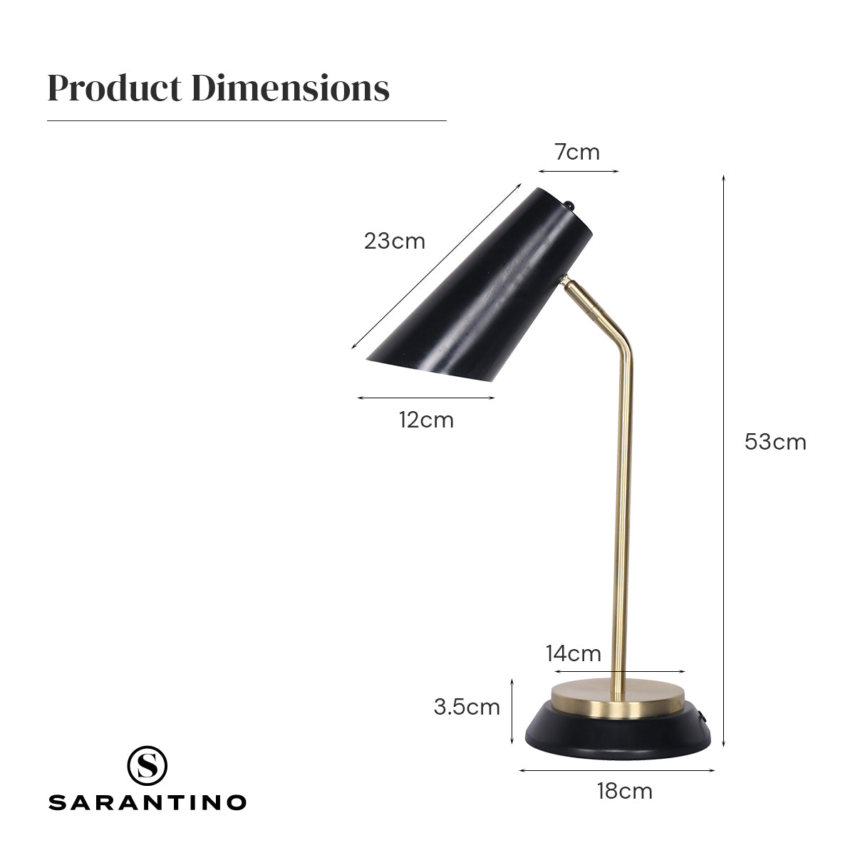 Sarantino Electric Reading Light Table Lamp Brass Finish - Black 5