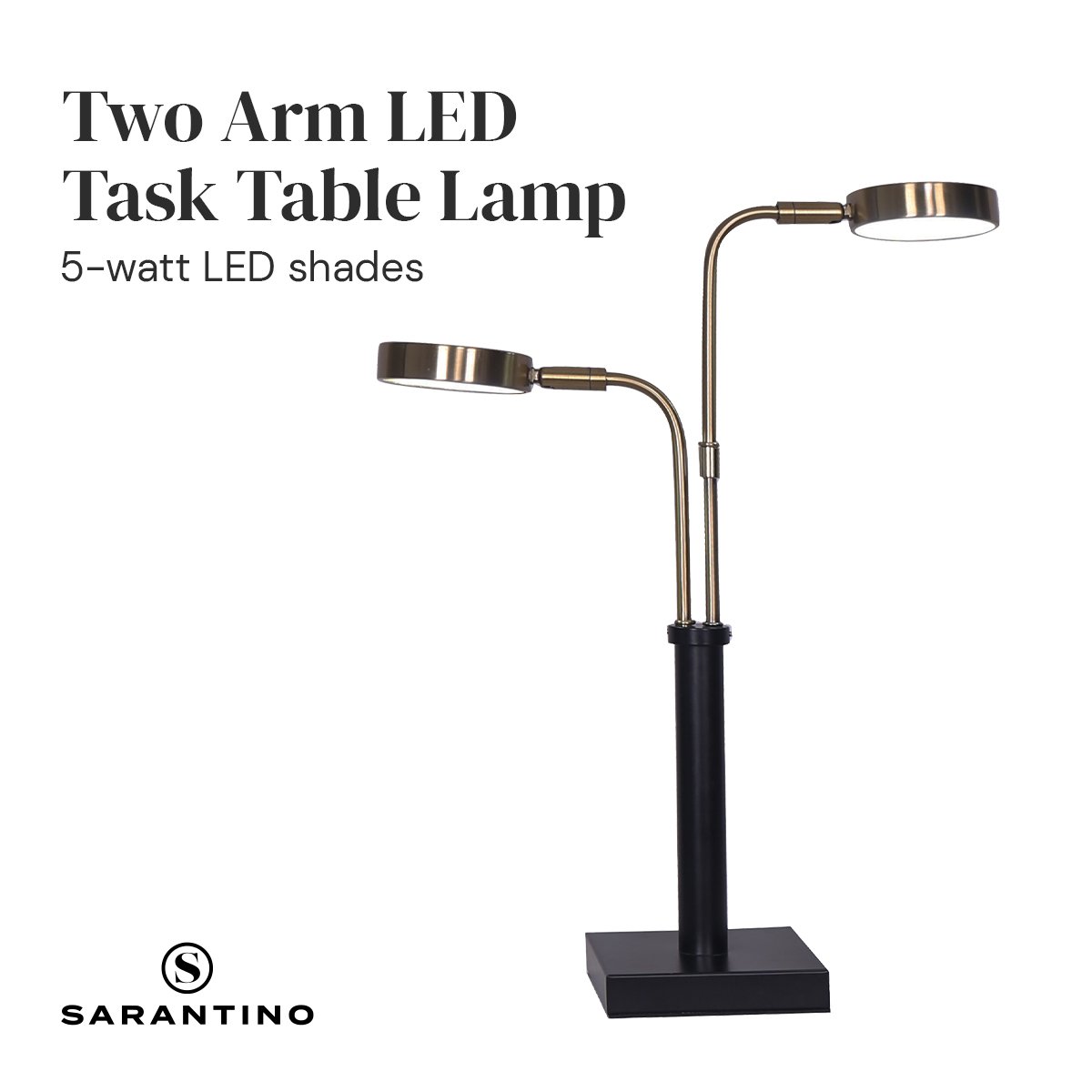 Sarantino LED Metal Table Lamp with 2 Lights Brushed Gold Black Finish 4