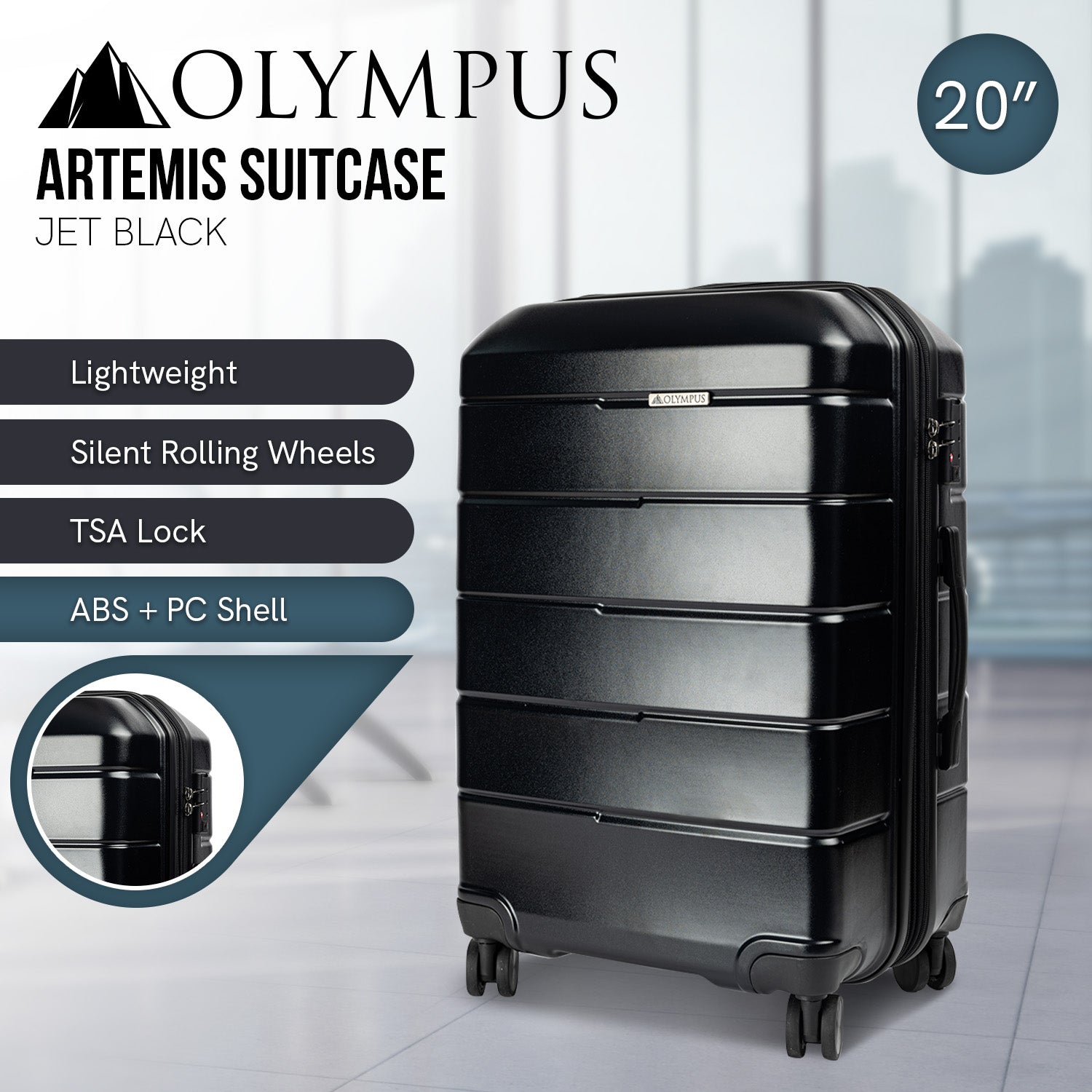 Olympus Artemis 20in Hard Shell Suitcase ABS+PC  Jet Black 9