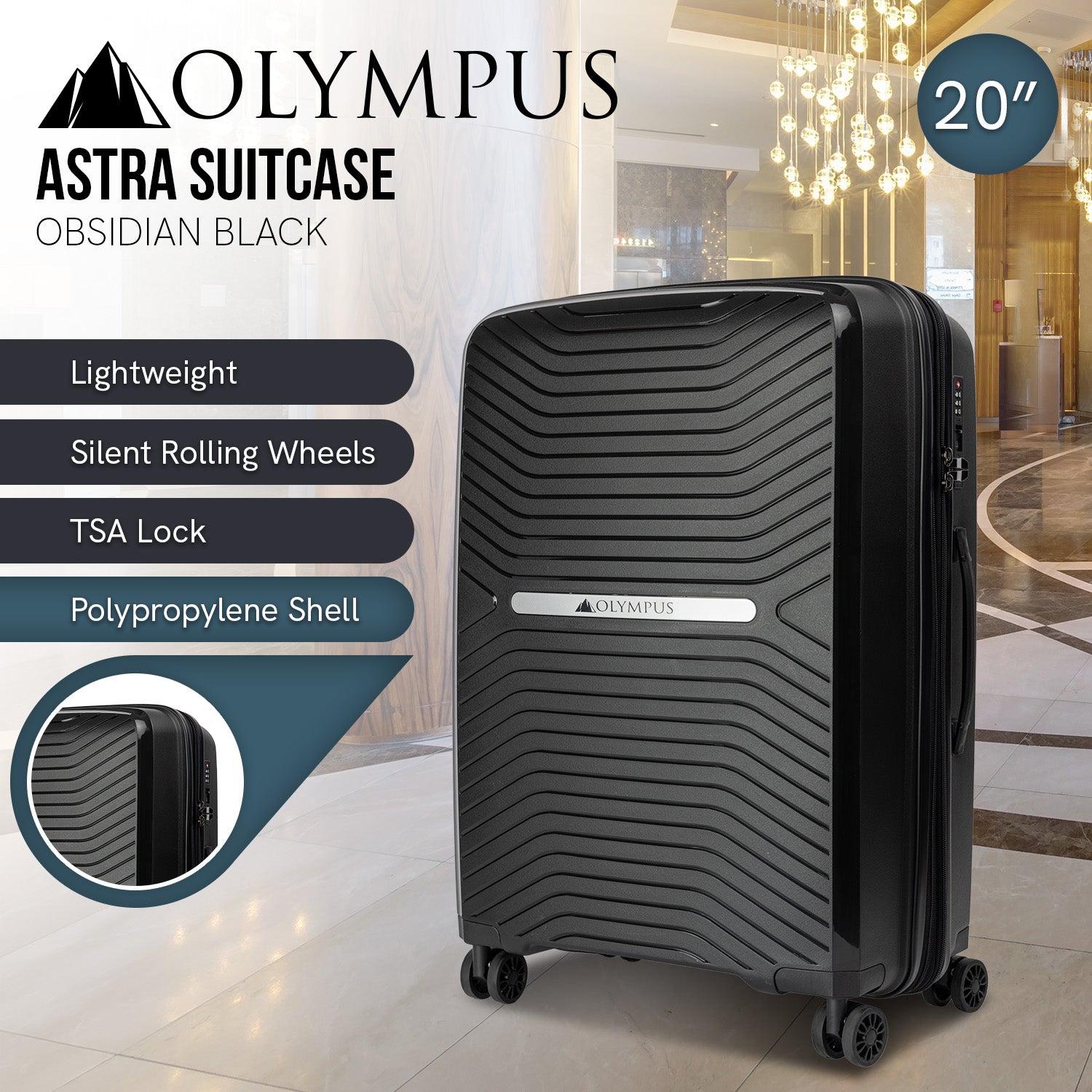 Olympus  Astra 20in Hard Shell Suitcase - Obsidian Black 12