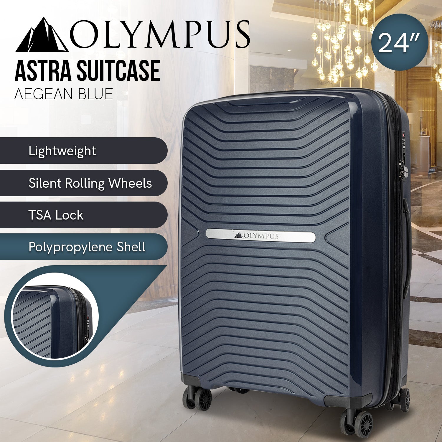 Olympus Astra 24in Lightweight Hard Shell Suitcase - Aegean Blue 12