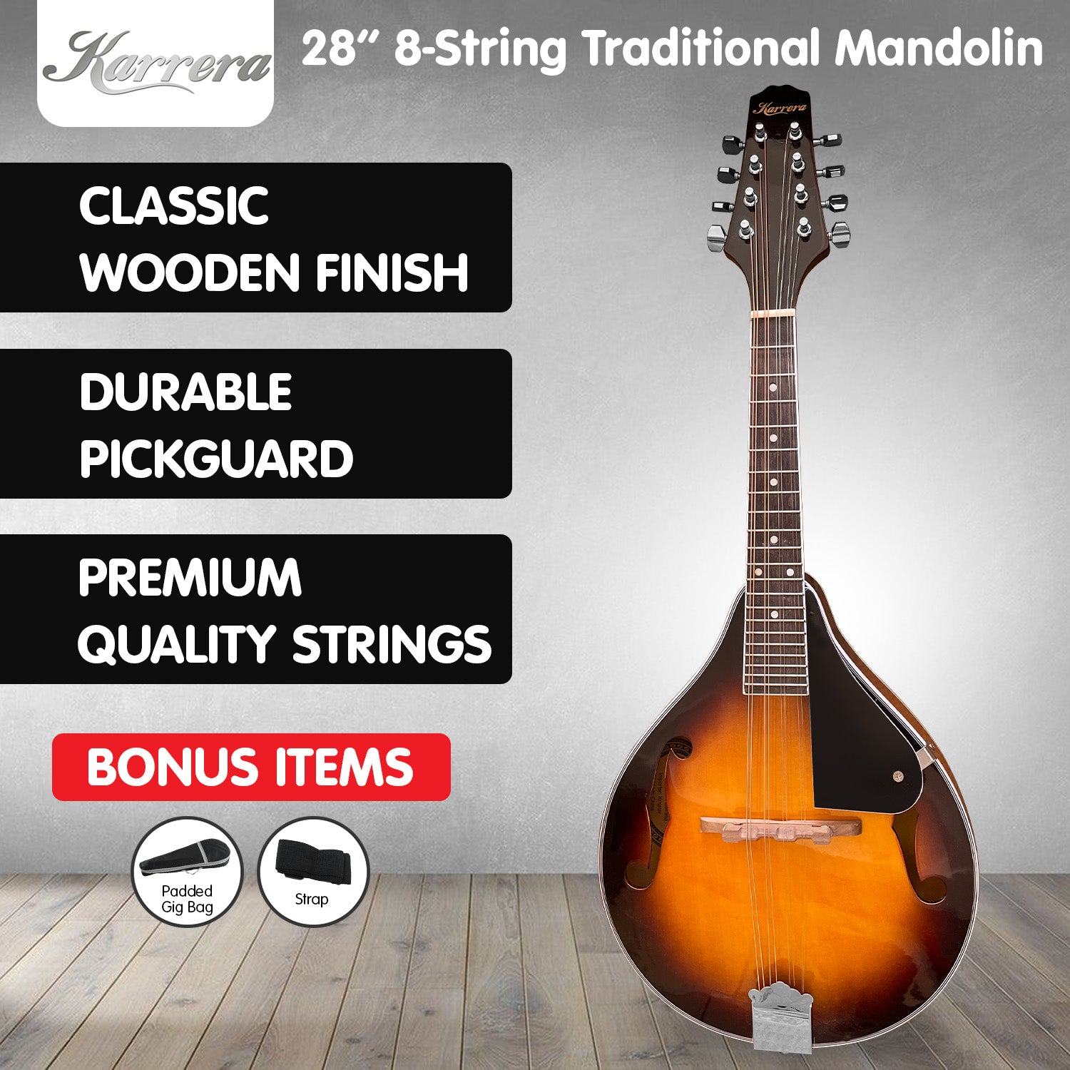 Karrera Traditional Mandolin - Sunburst 10