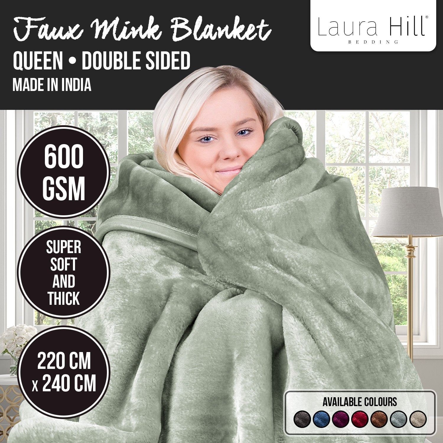 Laura Hill 600-GSM Mink Blanket Queen Size Double-Sided Soft Plush Bed Faux Throw Rug 220 X 240cm Sage 11