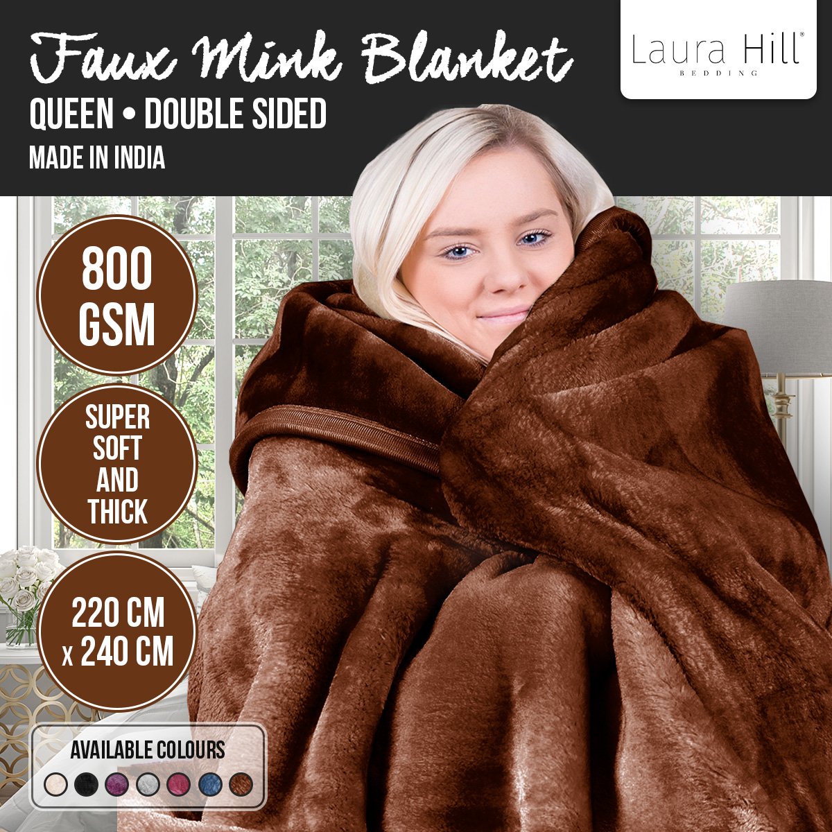 Laura Hill Faux Mink Blanket 800GSM Heavy Double-Sided - Chocolate 6