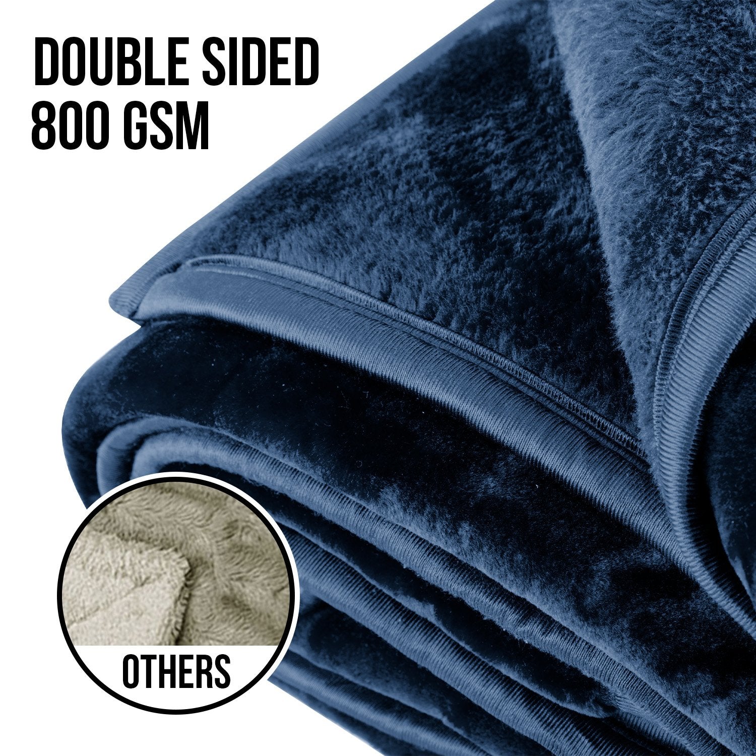 Laura Hill 800-gsm Faux Mink Throw Rug Blanket Queen Size Double-sided Large 220 X 240cm Heavy - Blue 8