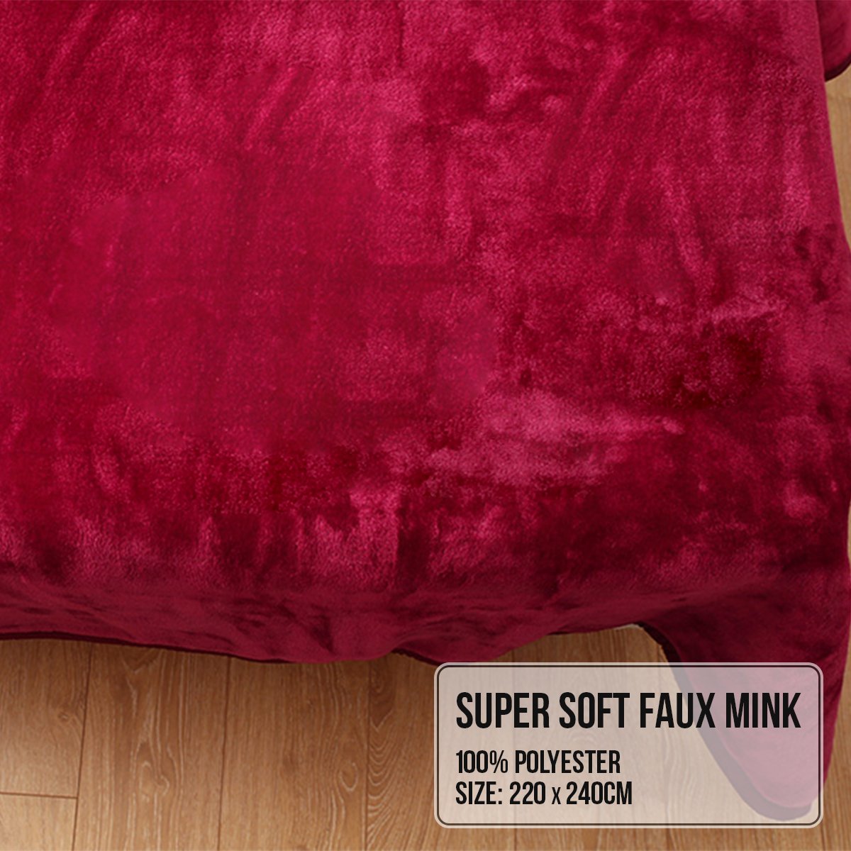 Laura Hill Double-sided Large 220 X 240cm Faux Mink Throw Rug Blanket 800-gsm Heavy - Red 6