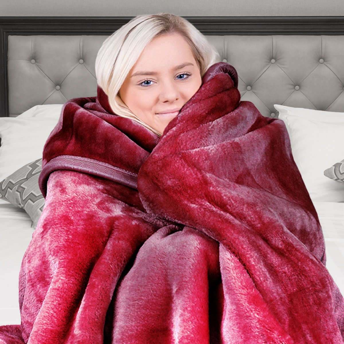 Laura Hill Double-sided Large 220 X 240cm Faux Mink Throw Rug Blanket 800-gsm Heavy - Red 7