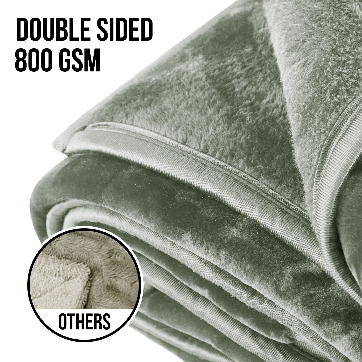 Laura Hill 800-GSM Mink Blanket Queen Size Double-Sided Soft Plush Bed Faux Throw Rug 220 X 240cm Heavy Sage 4