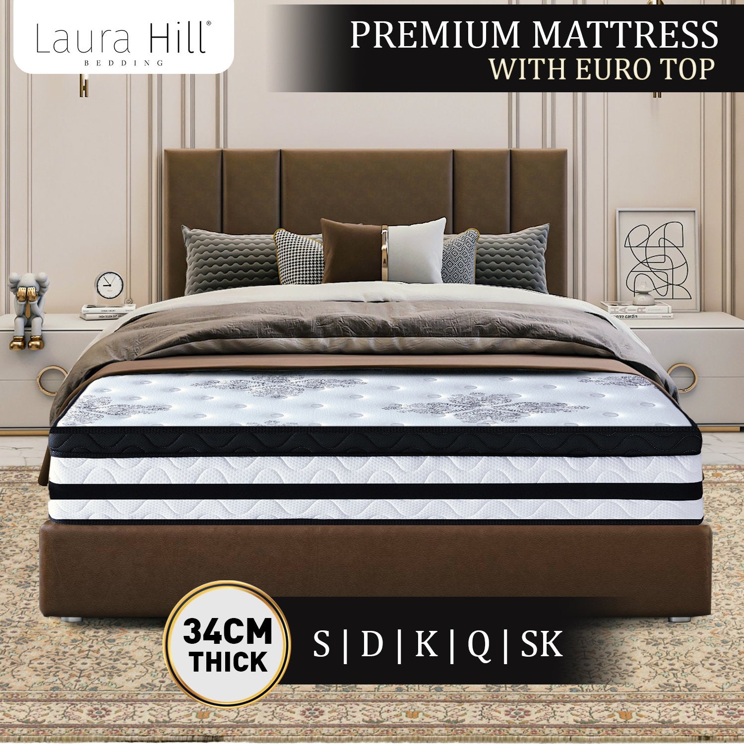 Laura Hill King Single Mattress Bed Size Euro Top 5 Zone Spring Foam 34cm 3