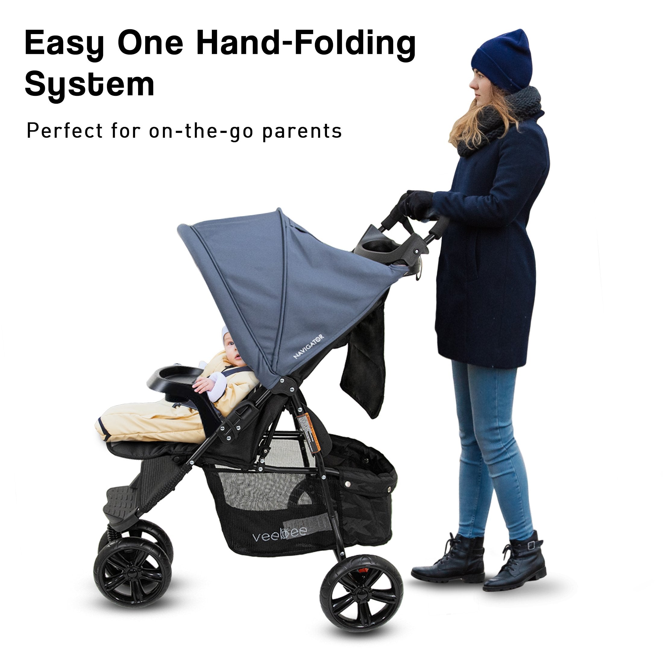 Veebee Navigator Stroller 3-wheel Pram For Newborns To Toddlers - Glacier 3