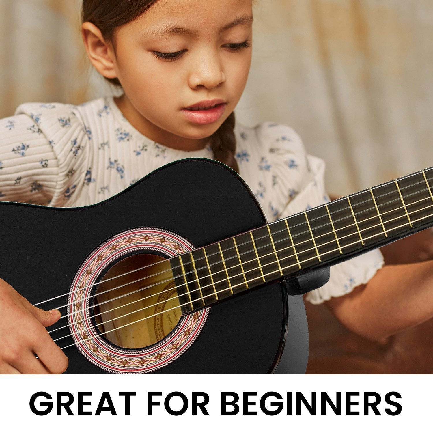 Karrera 34in Acoustic Children Wooden Guitar - Black 6