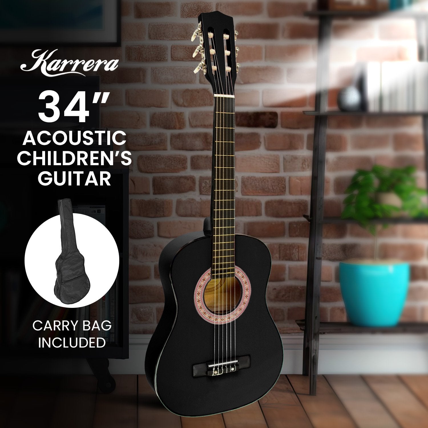 Karrera 34in Acoustic Children Wooden Guitar - Black 8