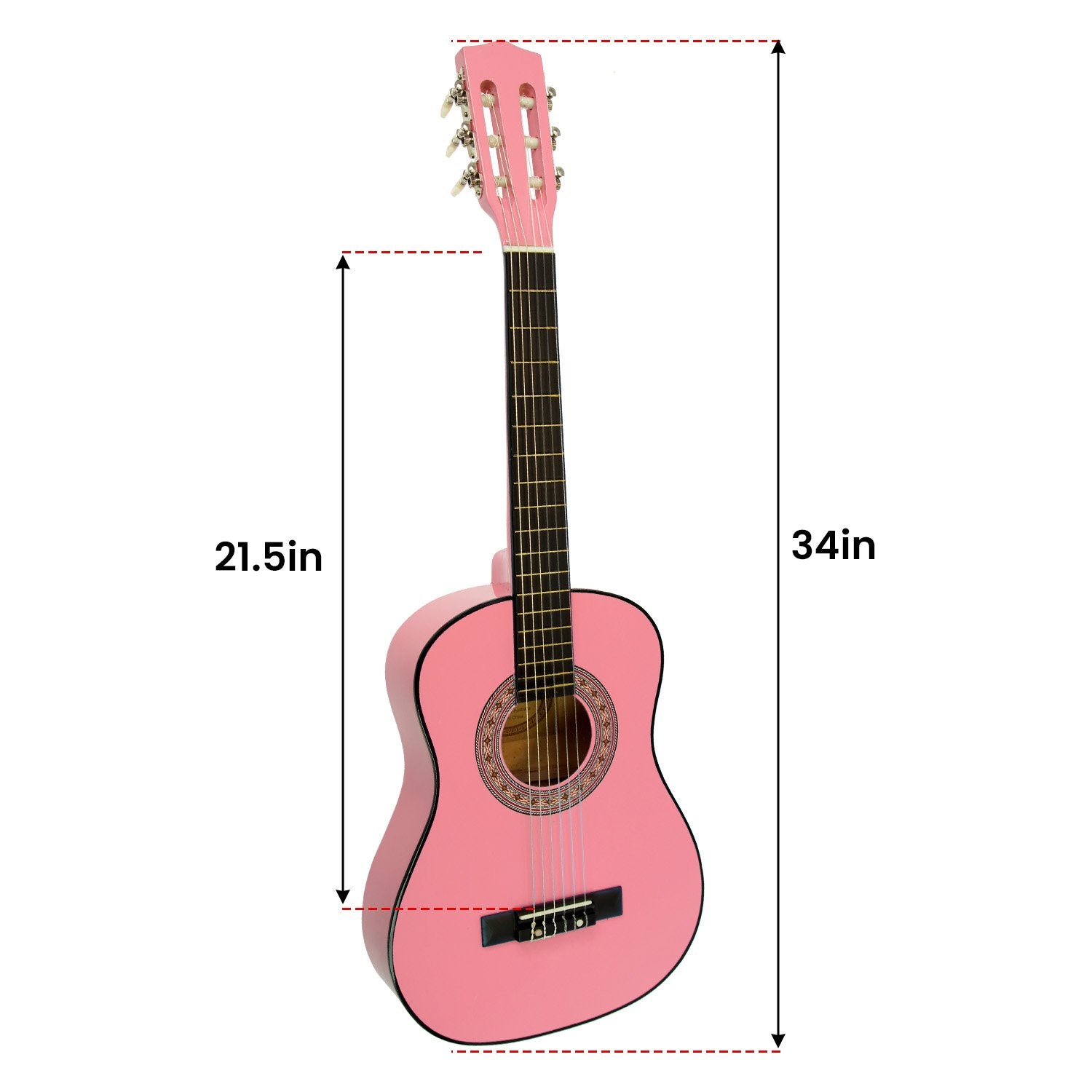 Karrera 34in Acoustic Wooden Childrens Guitar - Pink 3