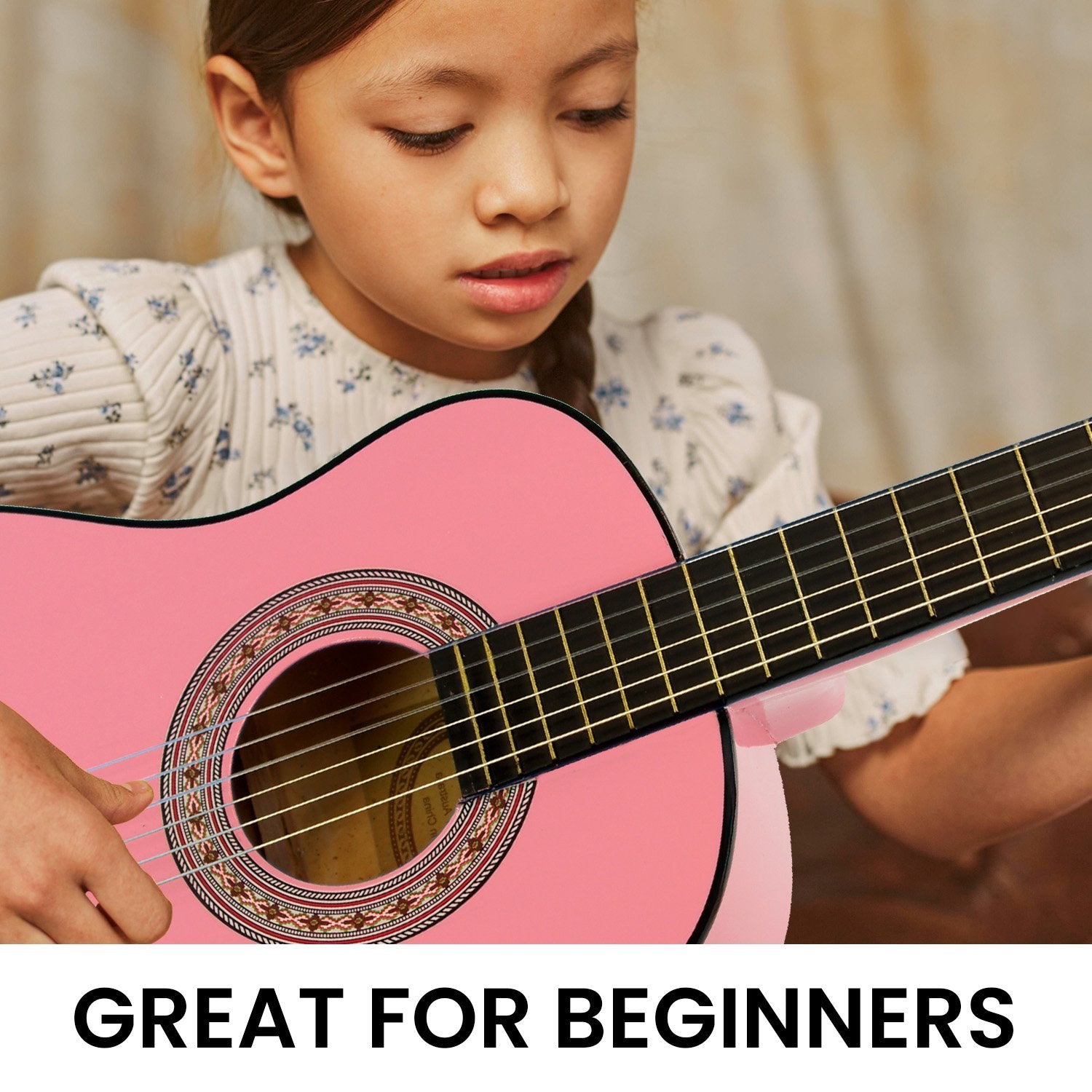 Karrera 34in Acoustic Wooden Childrens Guitar - Pink 6
