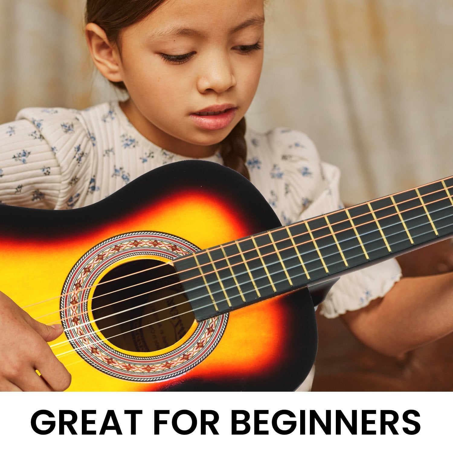 Karrera 34in Acoustic Wooden Childrens Guitar - Sunburst 5
