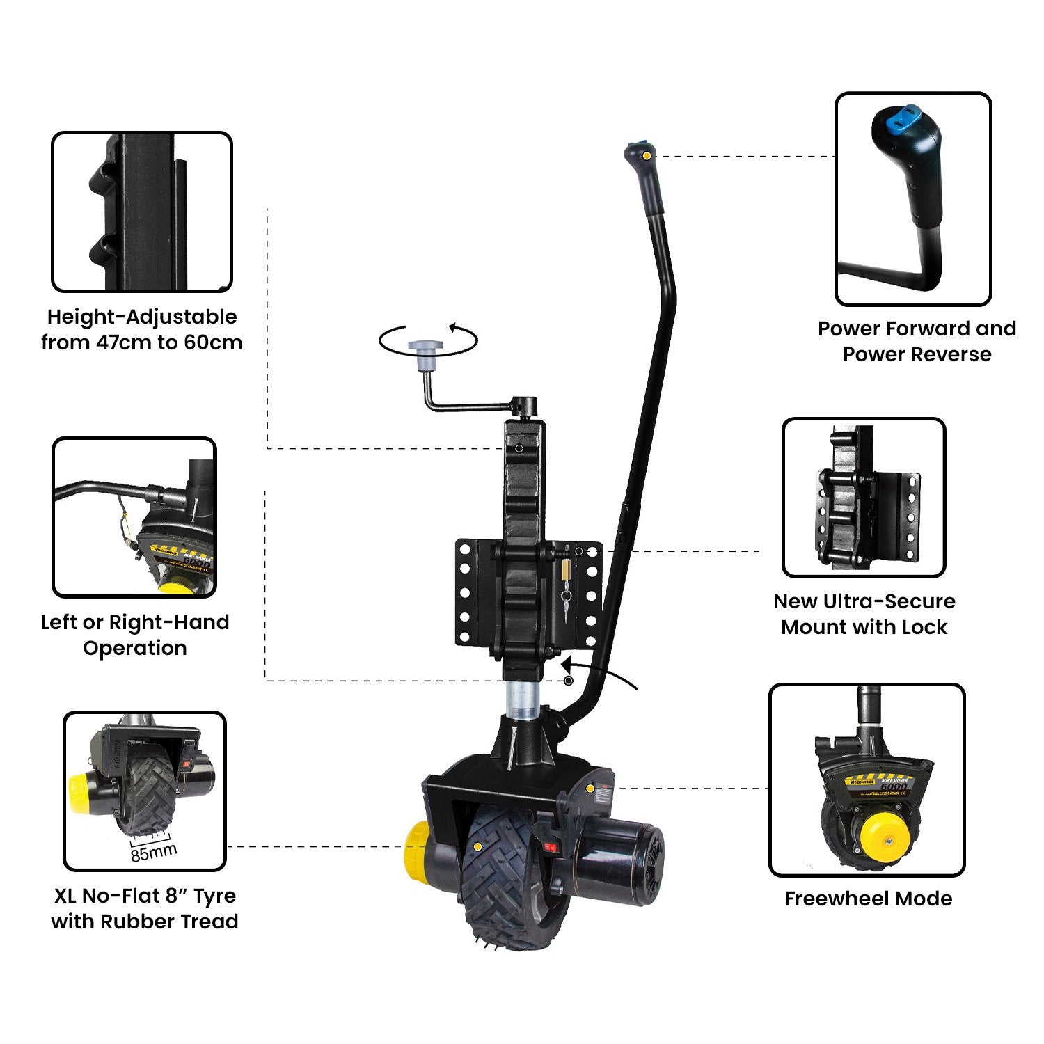 Mini Mover Gen3 12V 550W Electric Motorised Jockey Wheel - Black 10
