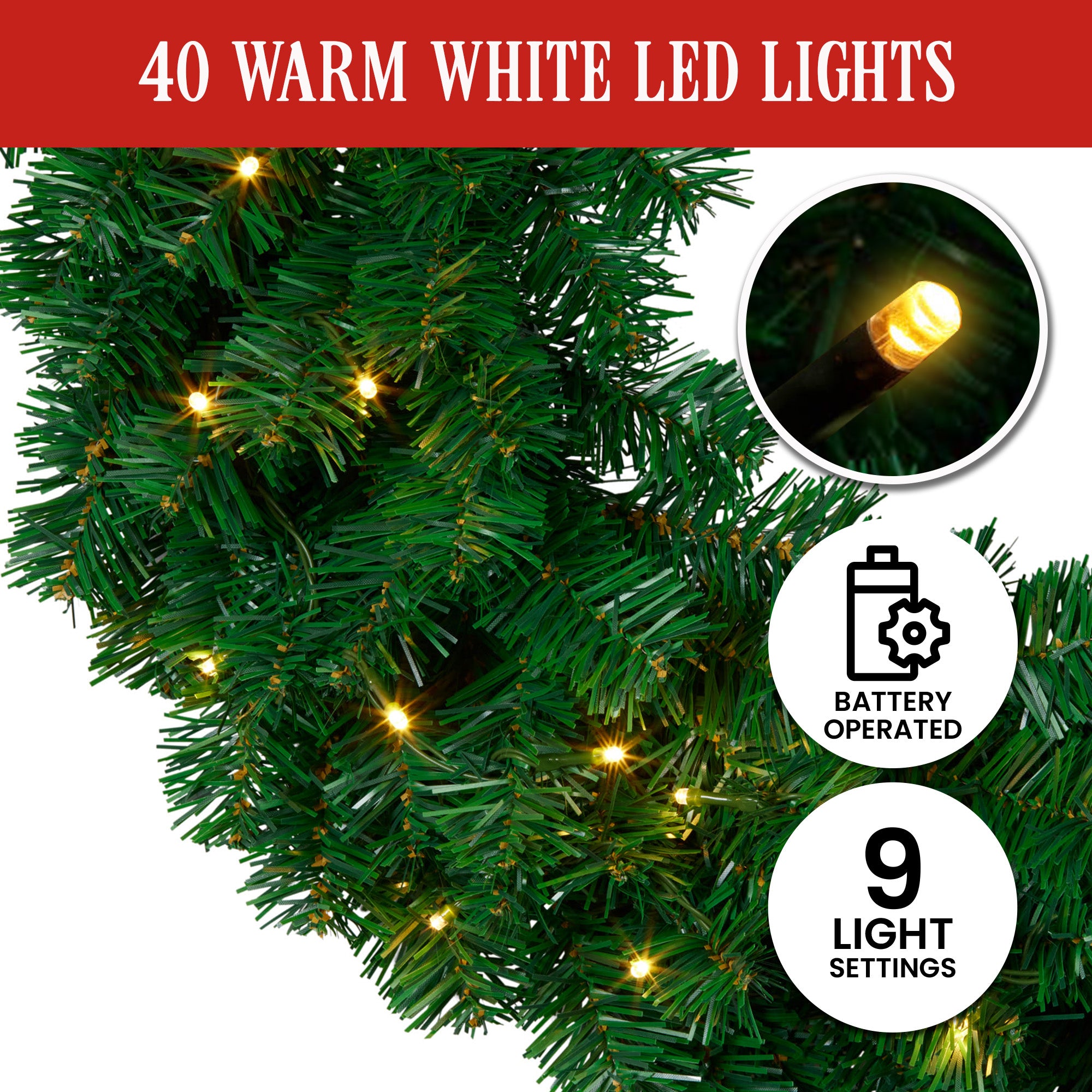 Christabelle 61cm Chadwick Christmas Wreath with LED Lights Front Door Decoration Ornament 6