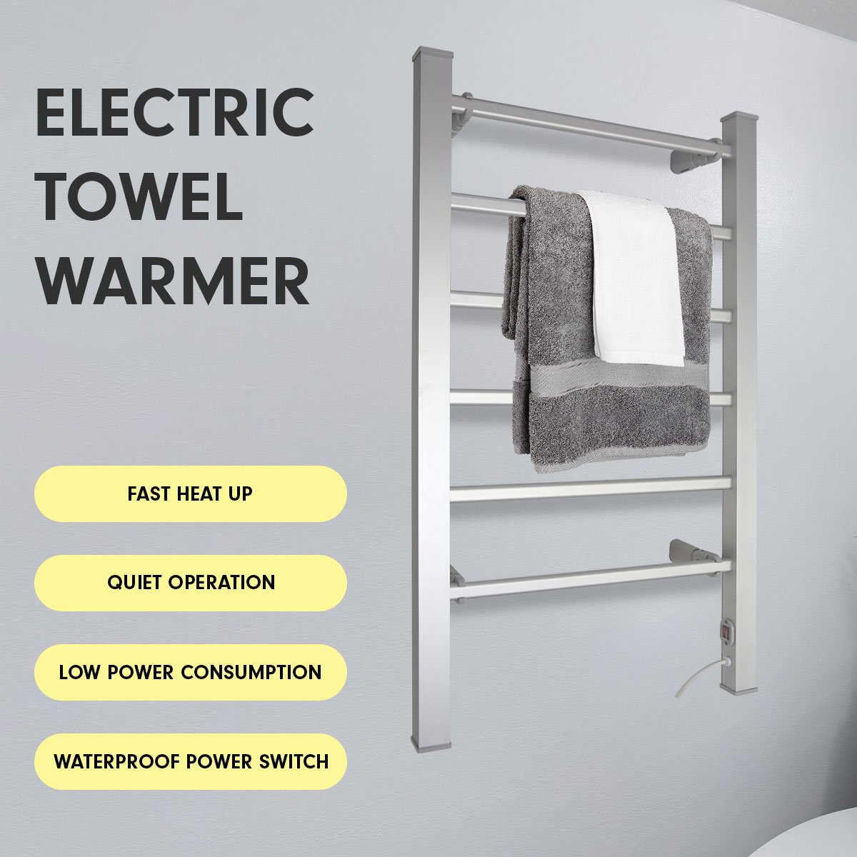 Pronti Heated Towel Rack Electric Bathroom Towel Rails Warmer 100w - Silver 6