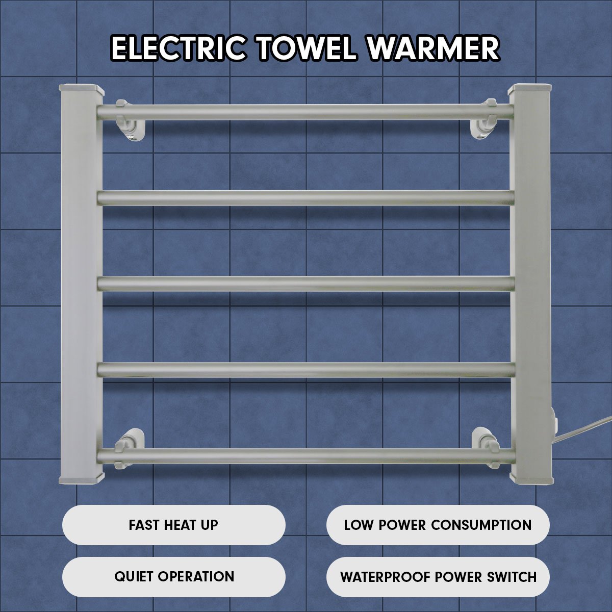 Pronti Heated Towel Rack Electric Bathroom Towel Rails Warmer Ev-90- Silver 5