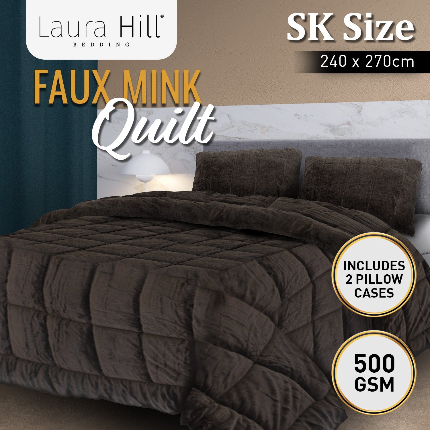 Laura Hill 500GSM Faux Mink Quilt Comforter - Super King 12