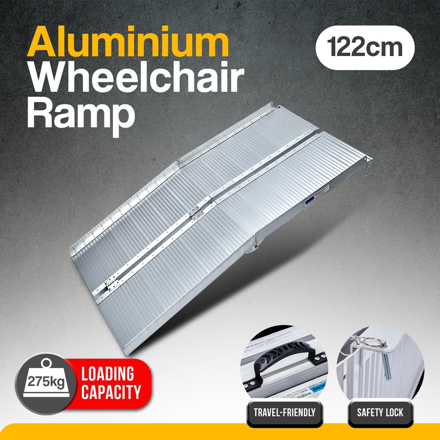 Kartrite 4ft Aluminium Foldable Wheelchair Ramp Non-Slip R02 Silver 3