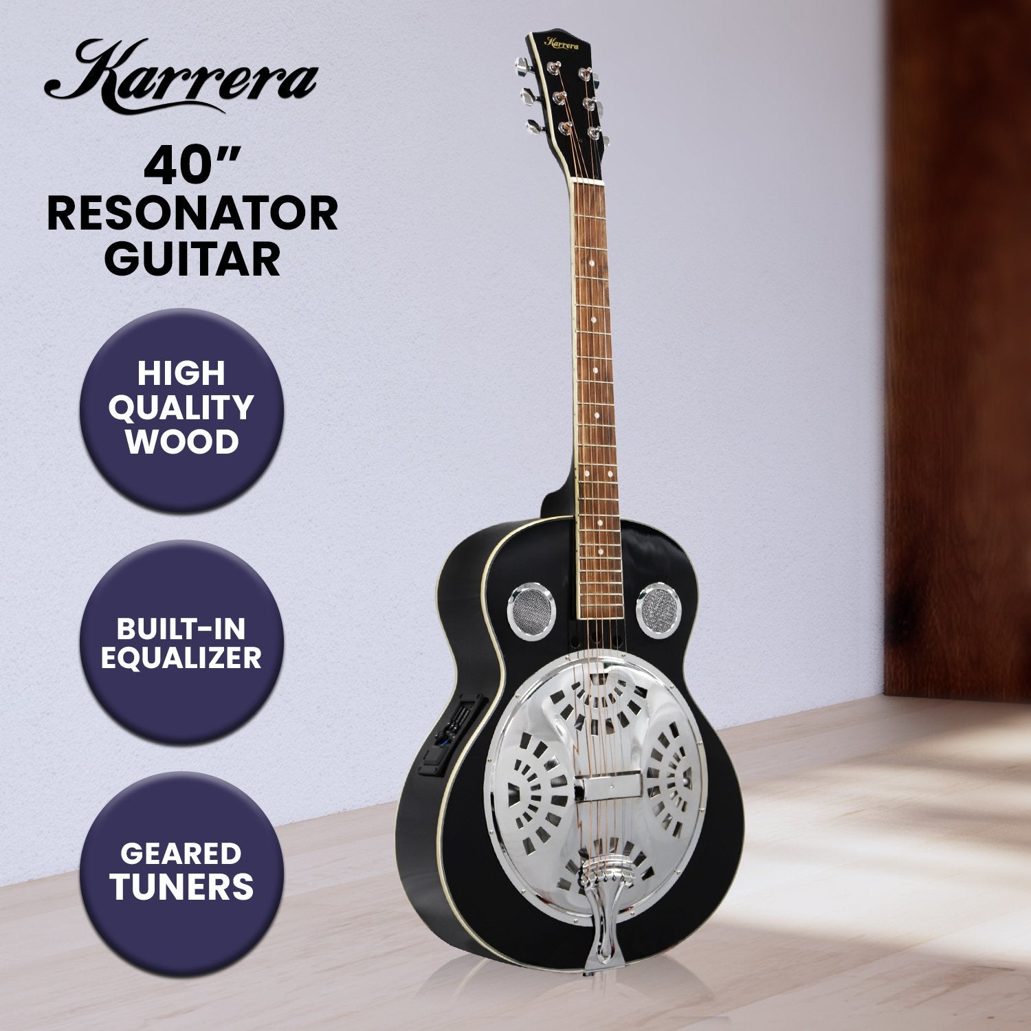 Karrera 40in Resonator Guitar - Black 7